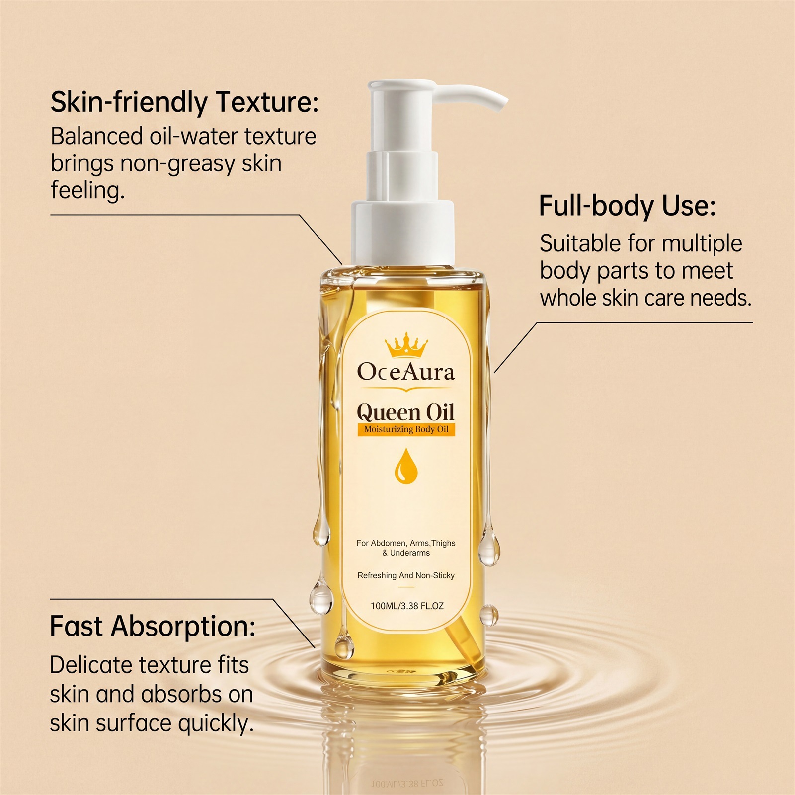OCEAURA Moisturizing Body Essential Oil Gentle Hydrating Delicate Skin Moisturizing Smooth Care Massage Oil