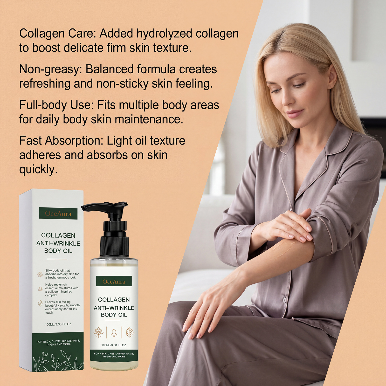 OCEAURA Skin Moisturizing Body Oil Hydrating, Moisturizing, Nourishing, Refreshing, Easily Absorbed, Full Body Massage Care Essential Oil