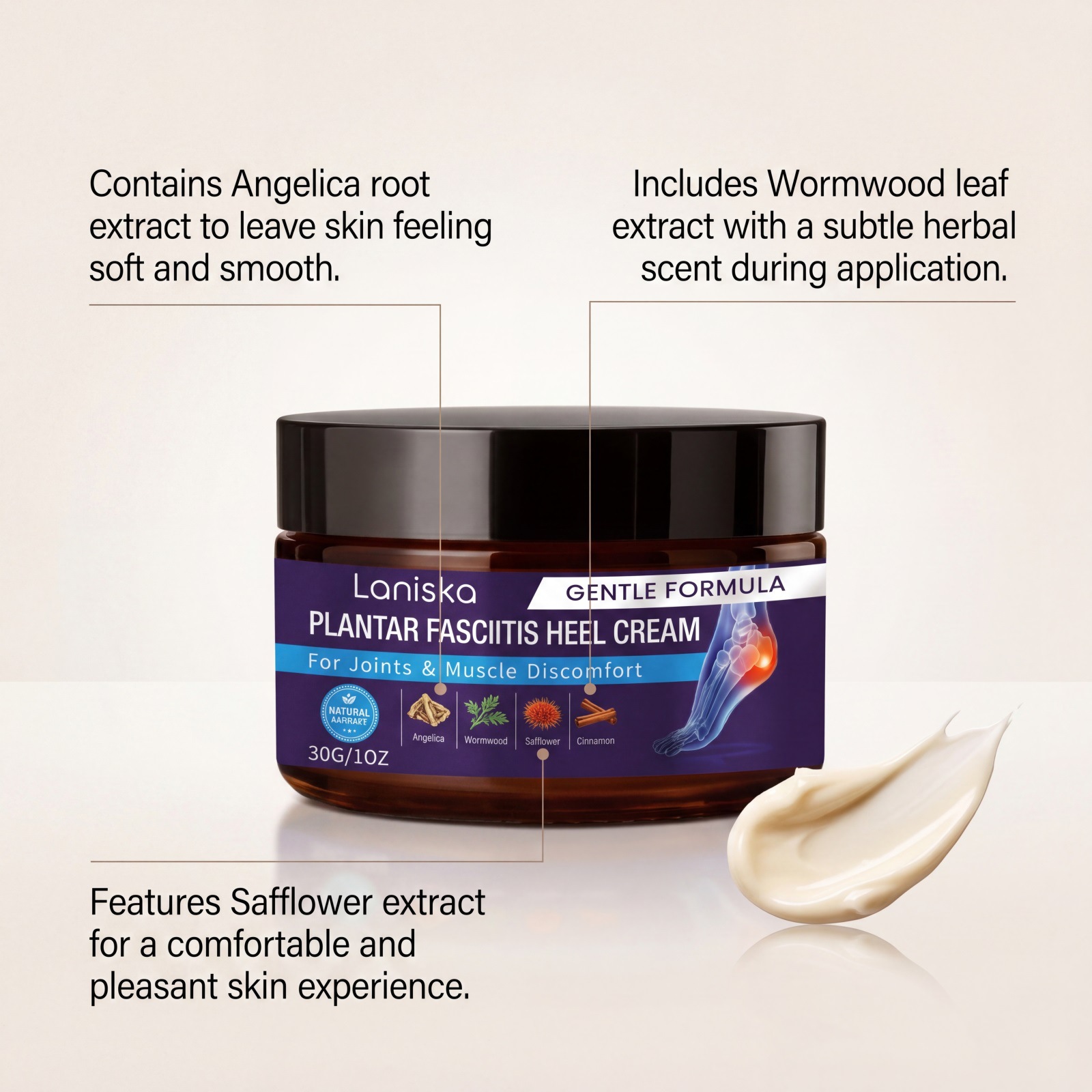LANISKA Foot Care Cream Gentle Care for Comfortable Foot Skin, Moisturizing for Daily Foot Massage and Care