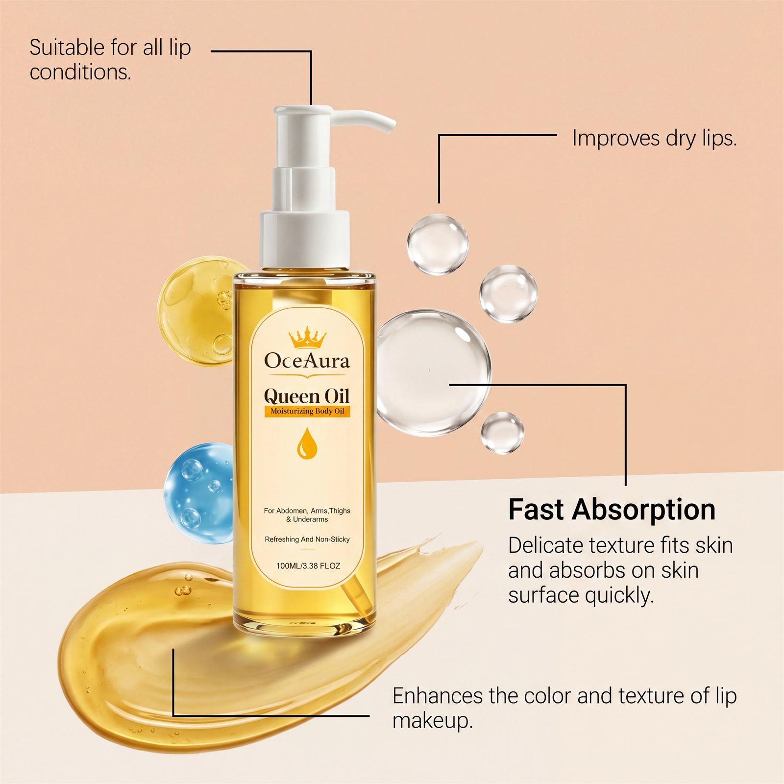 OCEAURA Moisturizing Body Essential Oil Gentle Hydrating Delicate Skin Moisturizing Smooth Care Massage Oil