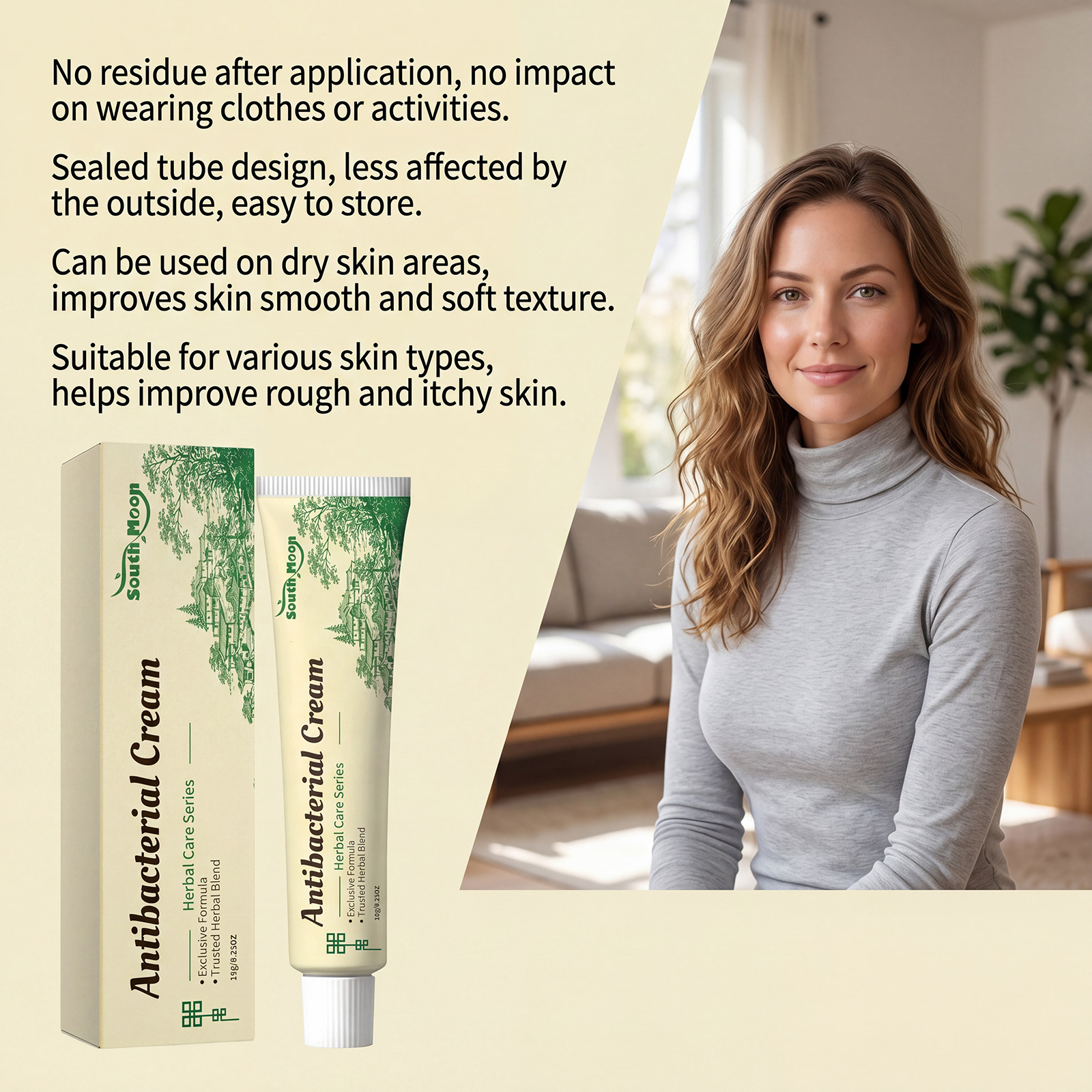 SOUTH MOON Herbal Refreshing Soothing Cream: moisturizes and comforts the skin, making it delicate, smooth, hydrated, and non-greasy