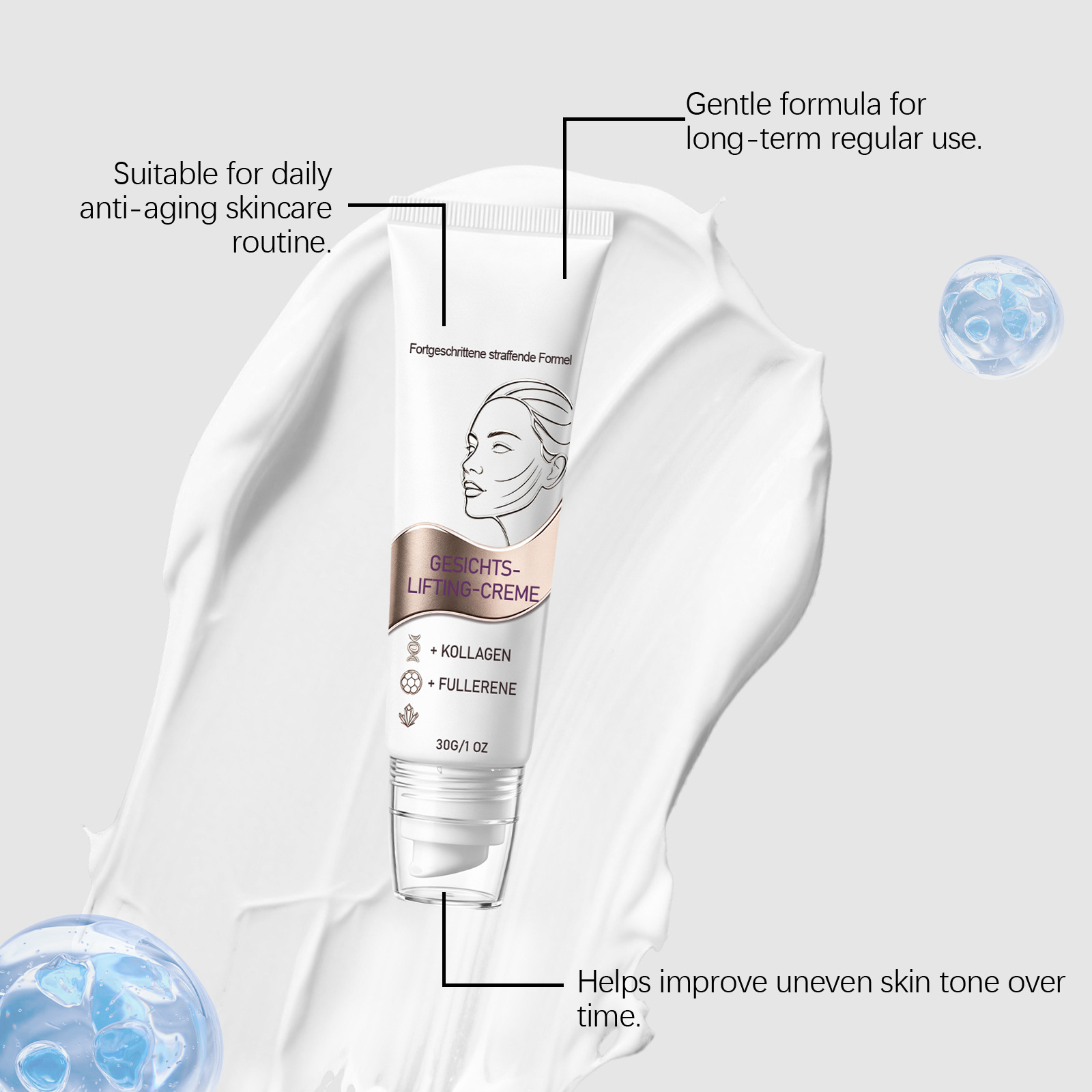 Facial care cream, gently moisturizes and hydrates, makes facial skin supple, keeps it delicate and radiant for daily care.