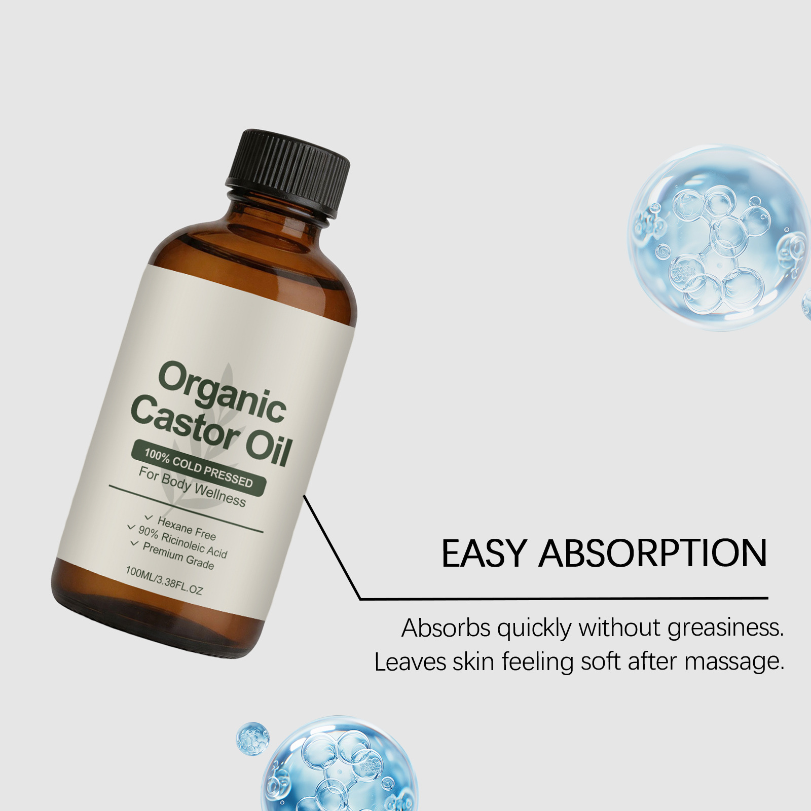Soft and smooth castor oil with a gentle texture, easy to apply, suitable for daily moisturizing and basic care for body skin.