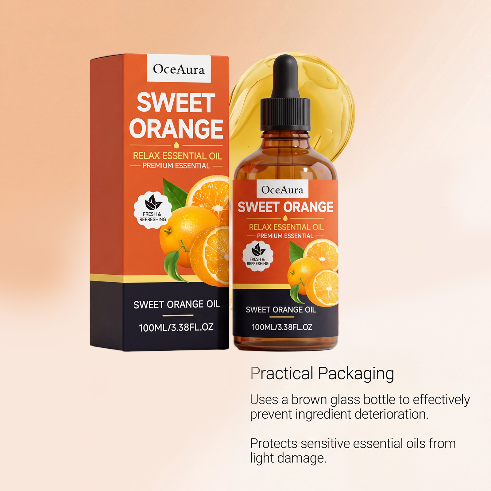 OCEAURA Sweet Orange Essential Oil - Natural sweet orange scent, gentle care for the body, comfortable and enjoyable, convenient everyday essential oil