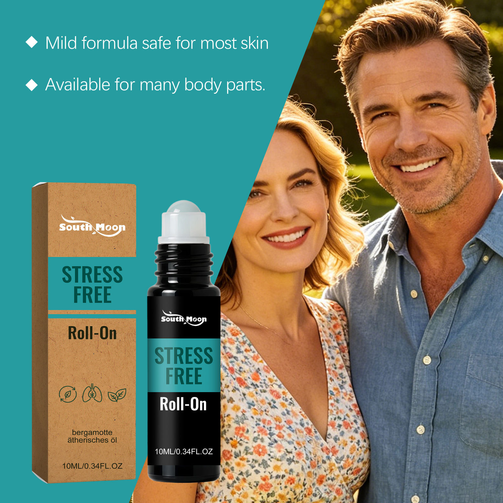 SOUTH MOON Bergamot Essential Oil Roll-On, Plant Extracts, Fresh and Natural, Gentle and Skin-Friendly, Portable to Use