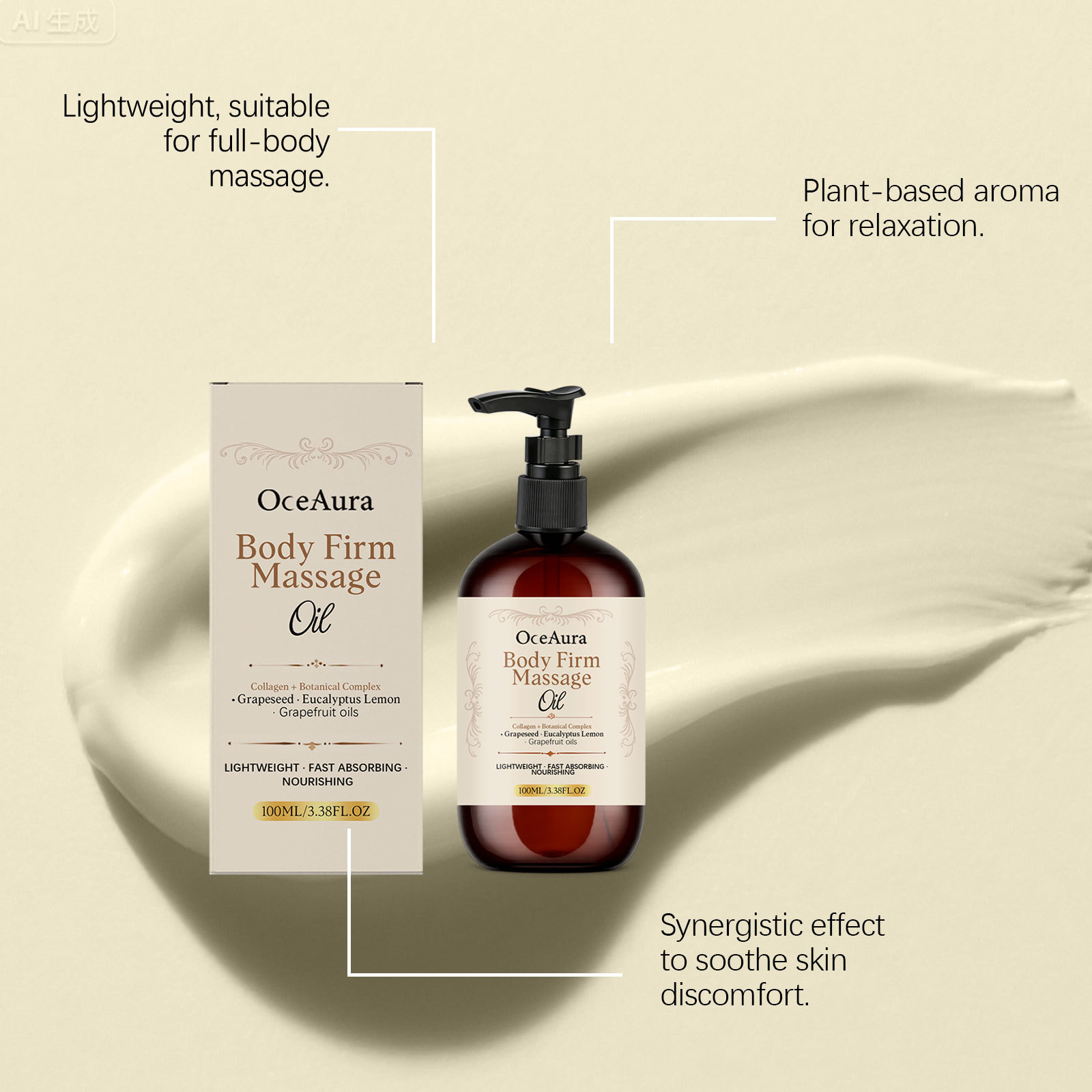 OCEAURA Body Massage Oil, gentle formula for caring for your skin, light and easy to apply, comfortable, fresh, and convenient