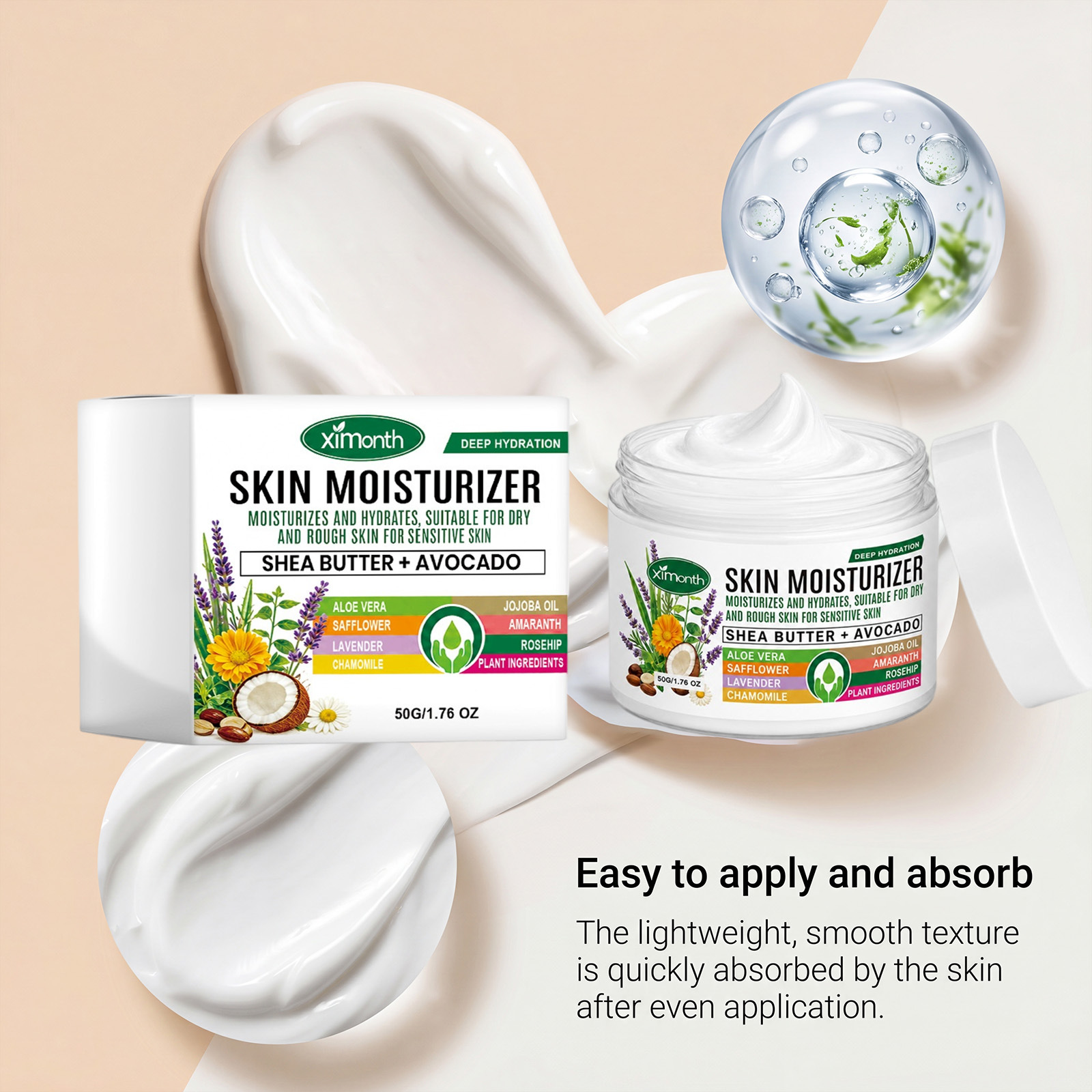 XIMONTH skin moisturizing cream - gentle everyday hydration, softens facial skin, fine texture, easily absorbed
