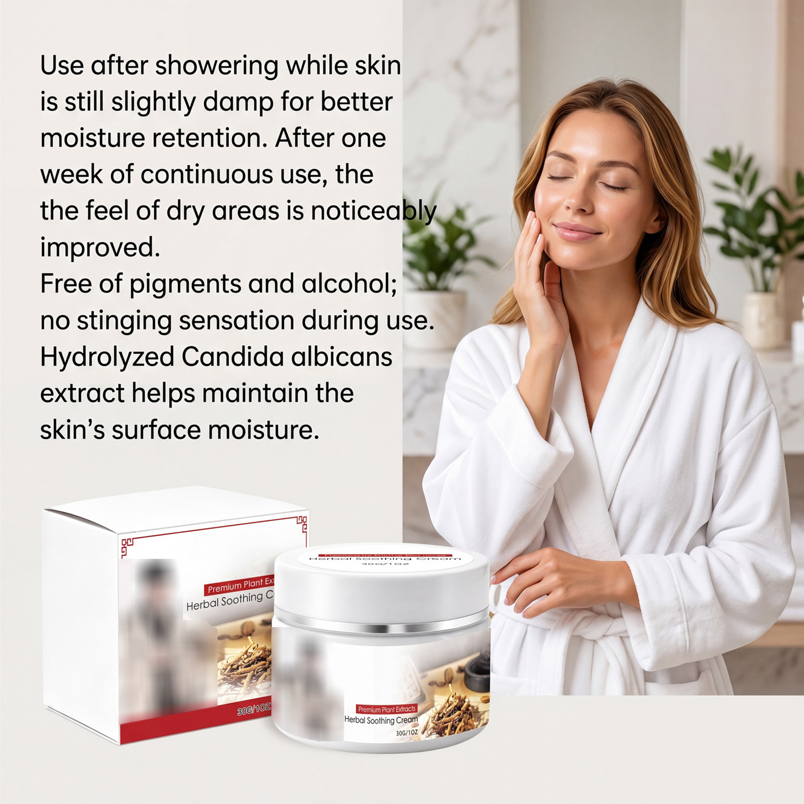 Herbal Moisturizing Cream - Gentle herbal ingredients moisturize the skin, making it soft, delicate, fresh, and easily absorbed. Apply as a care cream.