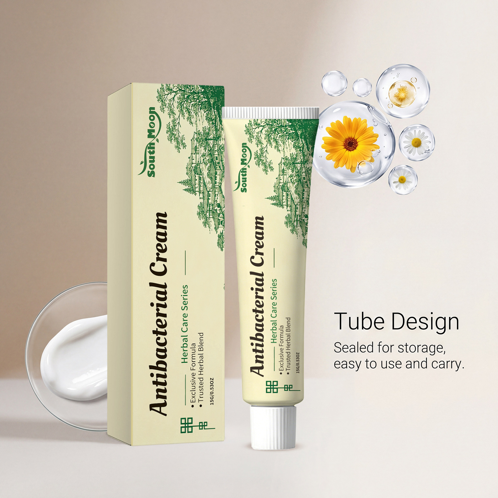 SOUTH MOON Herbal Refreshing Soothing Cream: moisturizes and comforts the skin, making it delicate, smooth, hydrated, and non-greasy