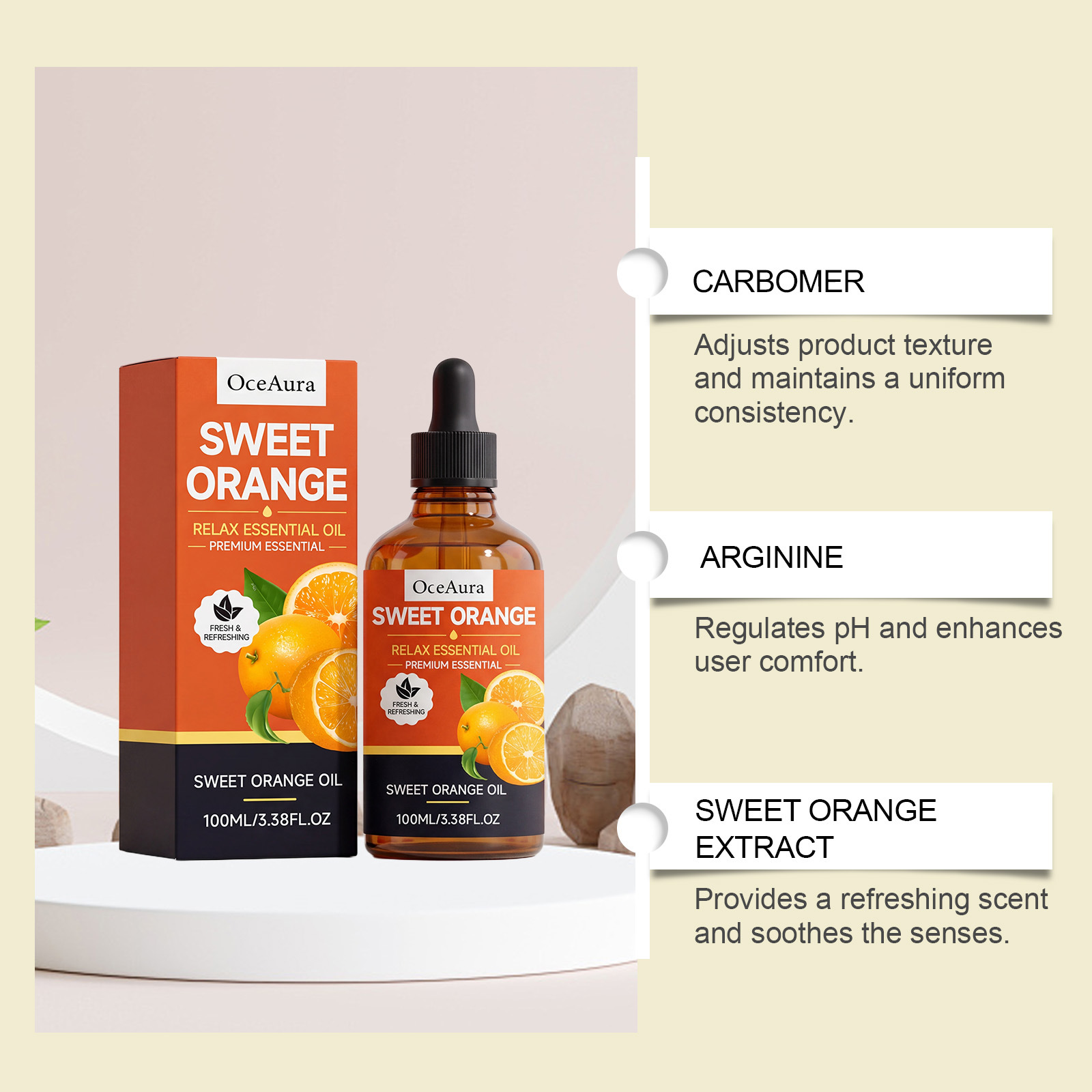 OCEAURA Sweet Orange Essential Oil - Natural sweet orange scent, gentle care for the body, comfortable and enjoyable, convenient everyday essential oil