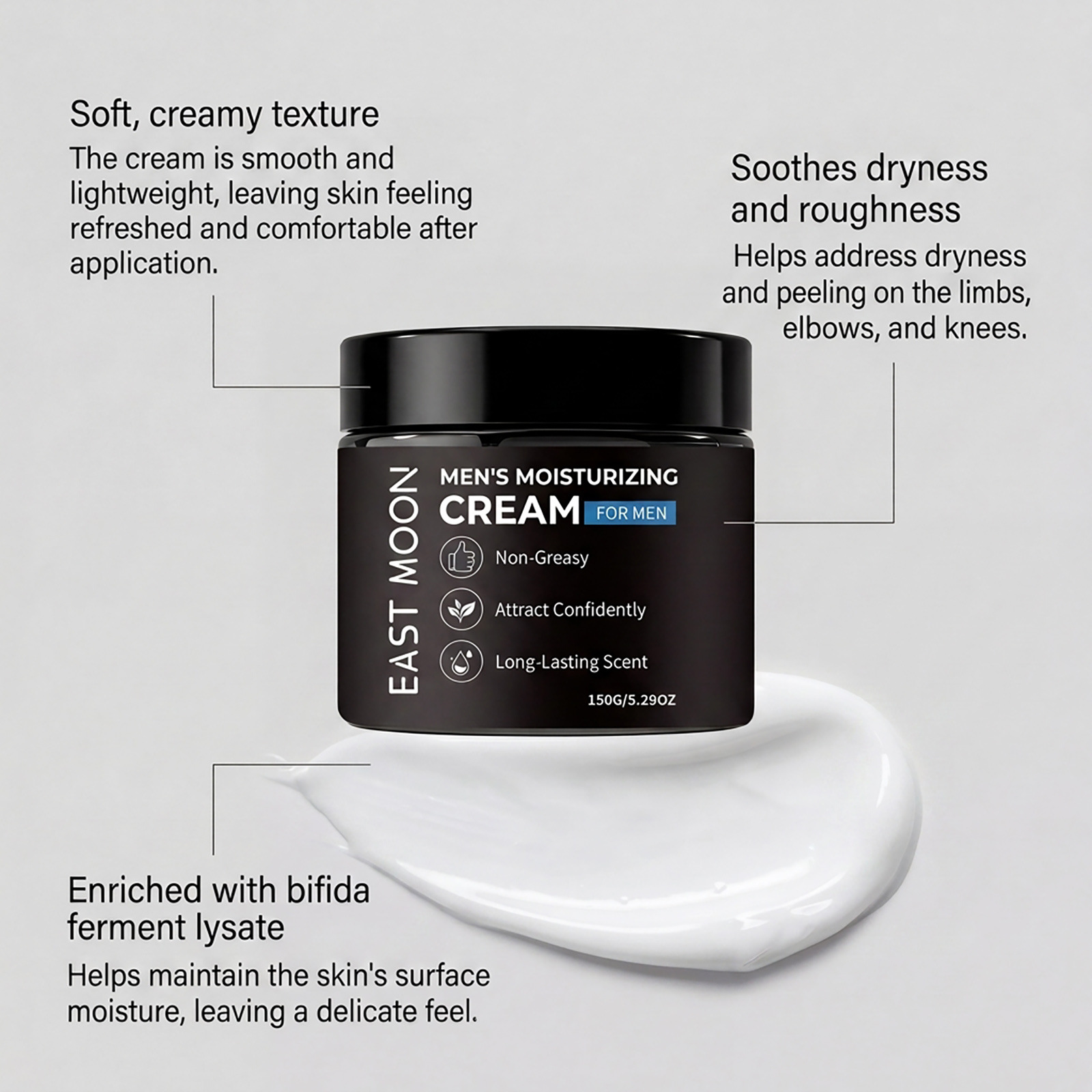 EAST MOON Men's Moisturizing Cream, Skin Hydration and Radiance, Moist Daily Comfortable and Refreshing Skincare Body Cream