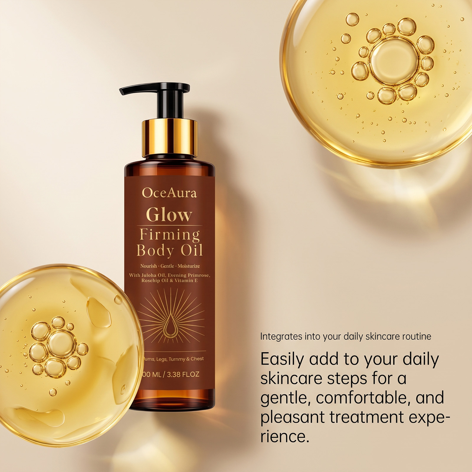 OCEAURA Radiant Body Oil gently moisturizes the skin, moisturizing and refreshing the skin