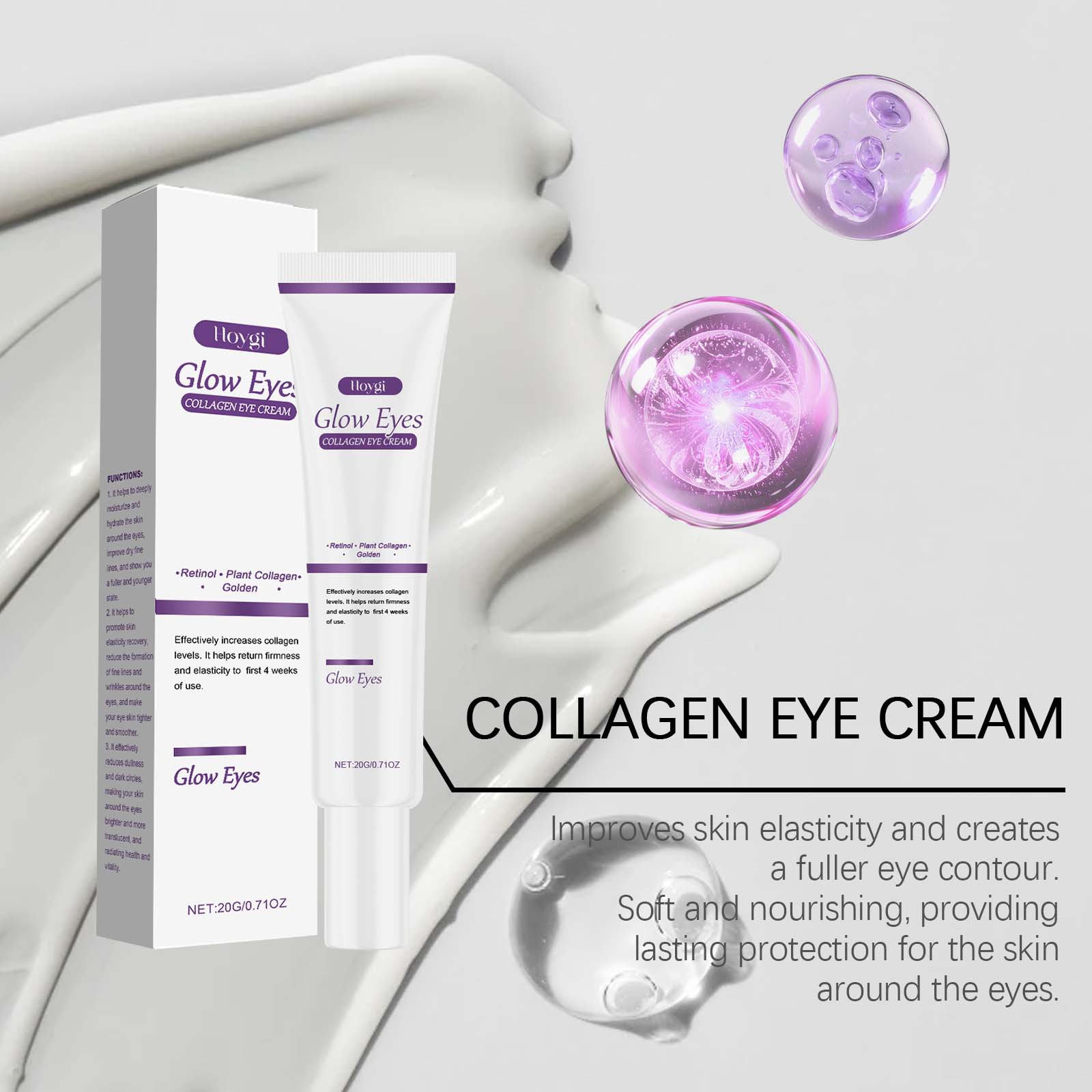 Hoygi Collagen Eye Cream - Elastic and Hydrating, Moisturizes and Cares for the Eye Area, Nourishing and Brightening Eye Cream