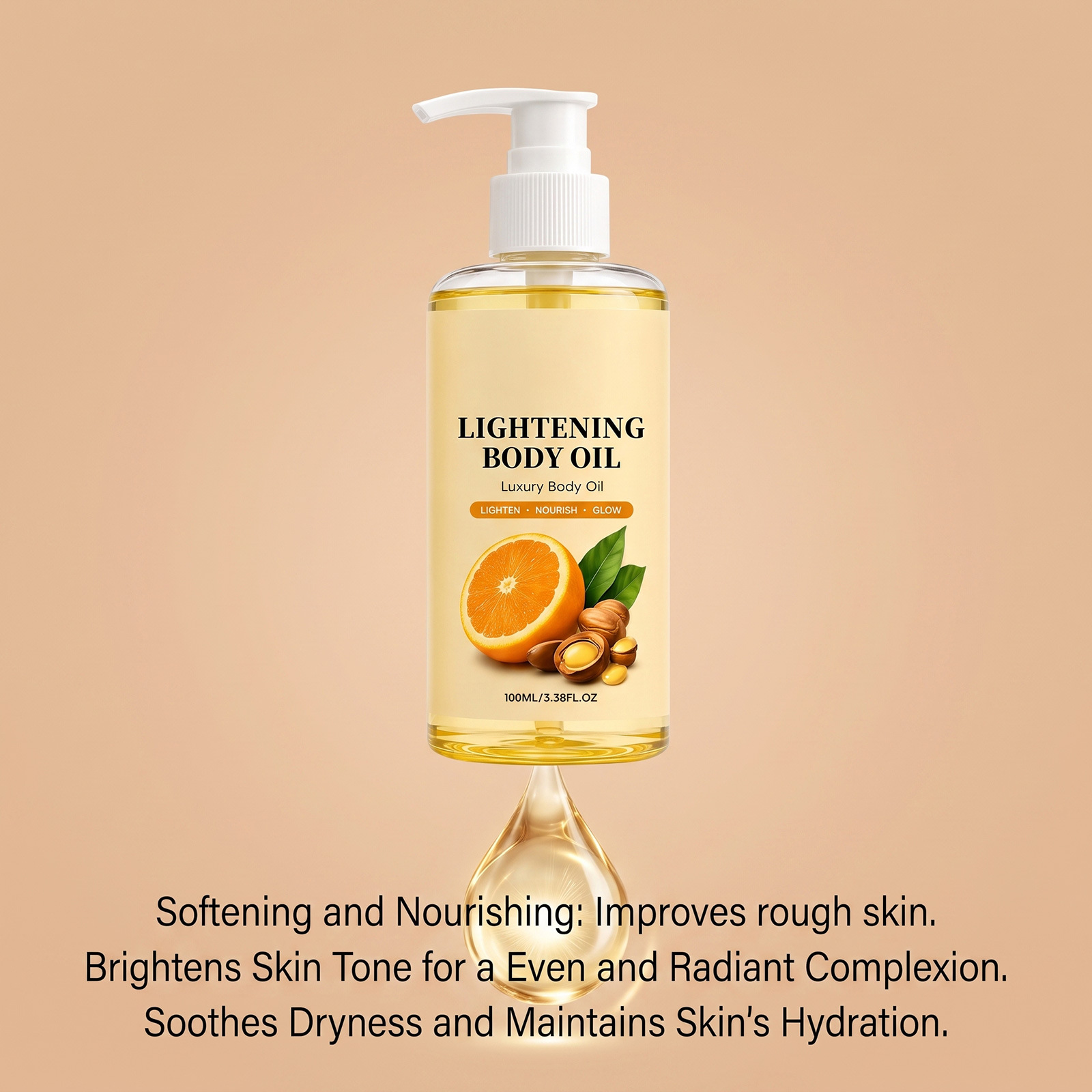 Brightening and moisturizing oil, lightweight and hydrating, soft and skin-friendly, keeps skin moisturized and glowing, smooth and radiant for daily body use
