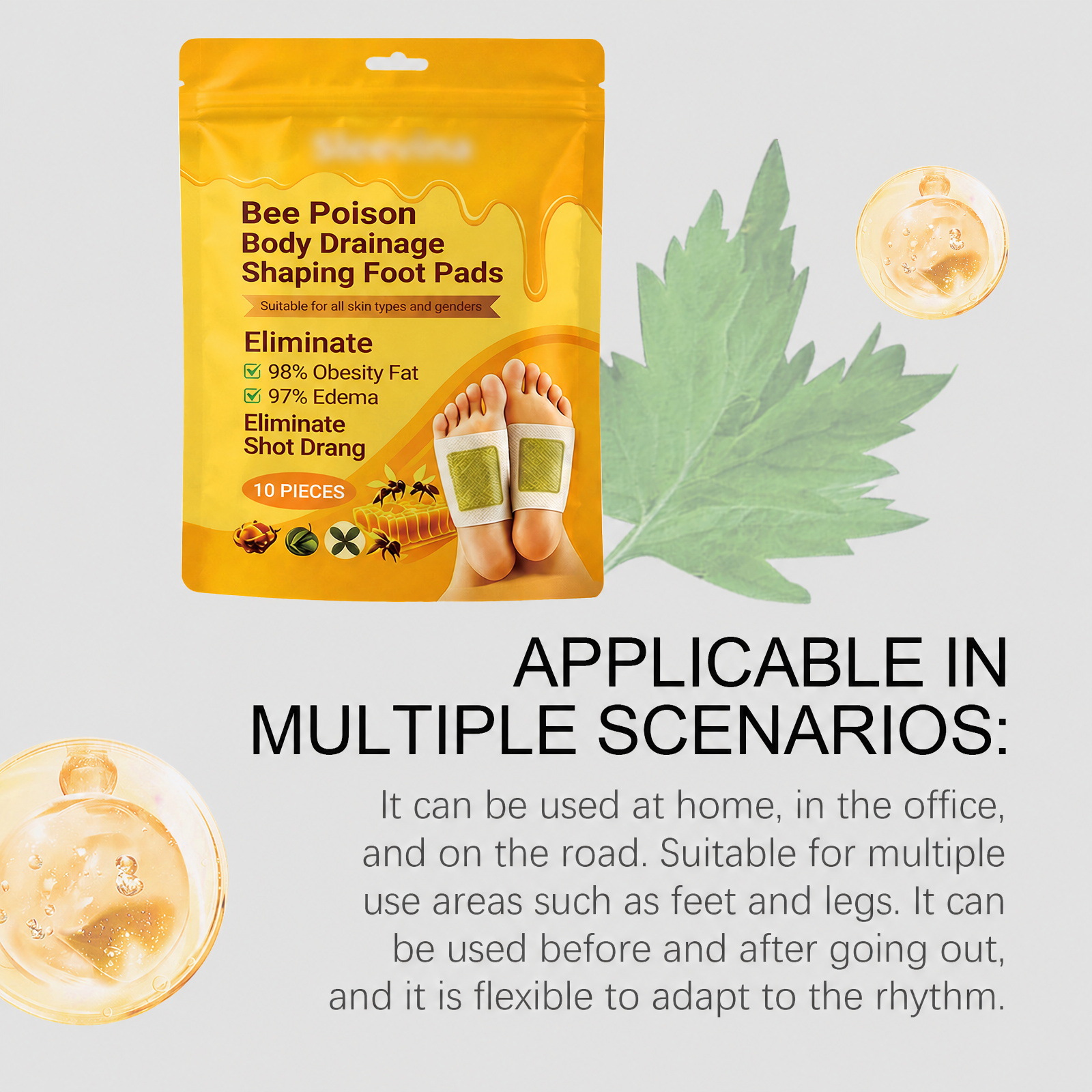 Bee Venom Ginger Foot Pads - Gently Care for Your Feet Daily, Comfortable, Lightweight, Breathable Foot Care Stickers