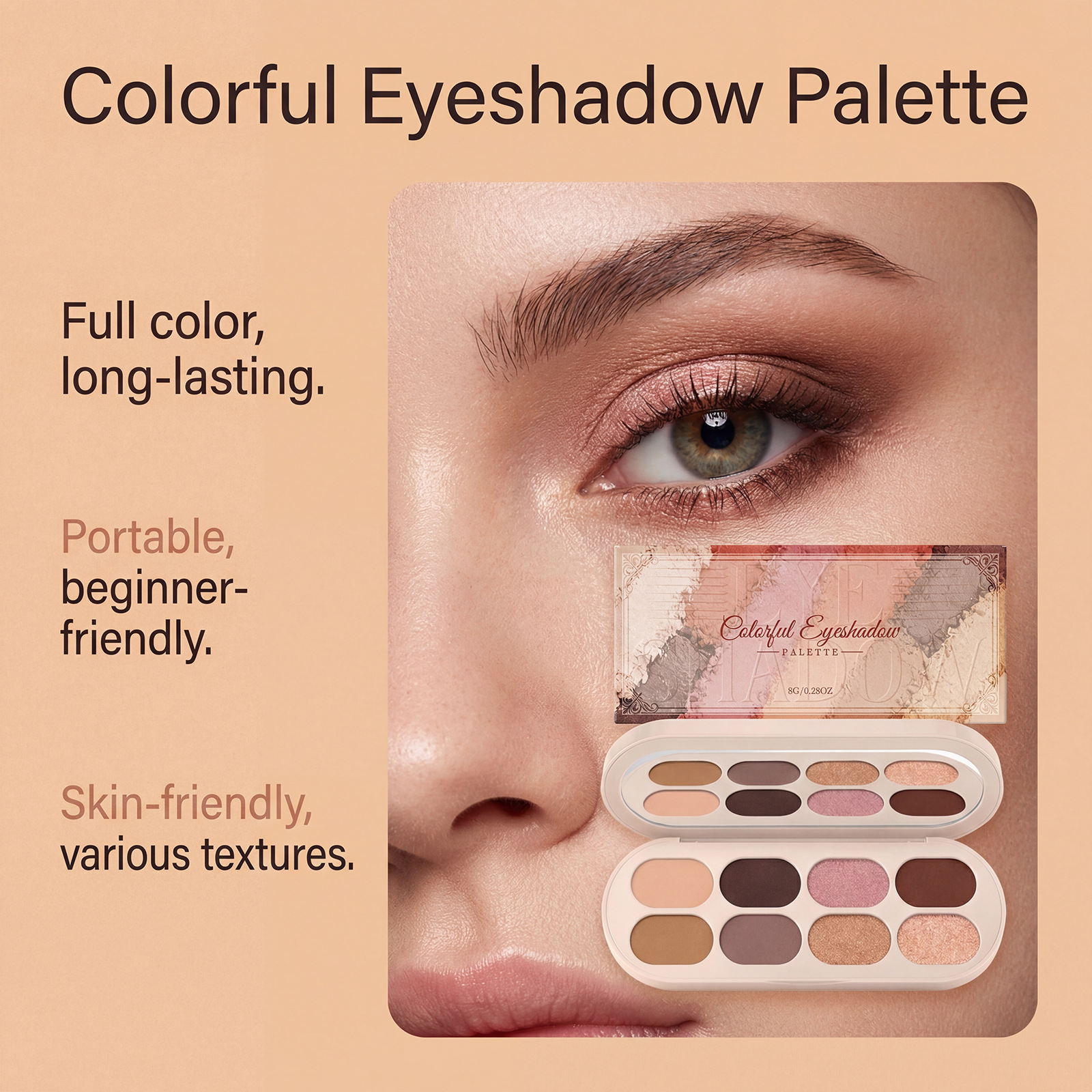 Colorful eyeshadow palette, lightweight and bright with good pigmentation, perfect for everyday use, compact and portable, suitable for commuting, with fine powder and rich colors