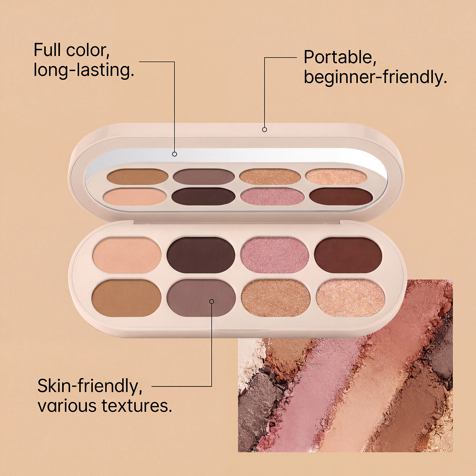 Colorful eyeshadow palette, lightweight and bright with good pigmentation, perfect for everyday use, compact and portable, suitable for commuting, with fine powder and rich colors