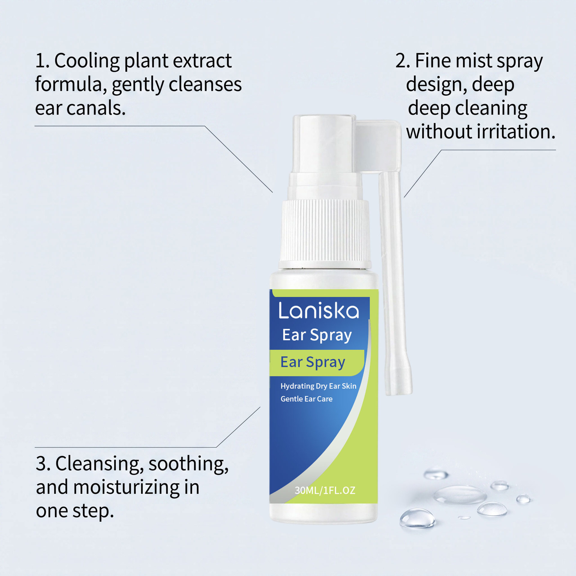 LANISKA Ear Care Spray - Daily Portable Ear Cleaning, Gentle Formula for Care, Cleansing, and Freshness