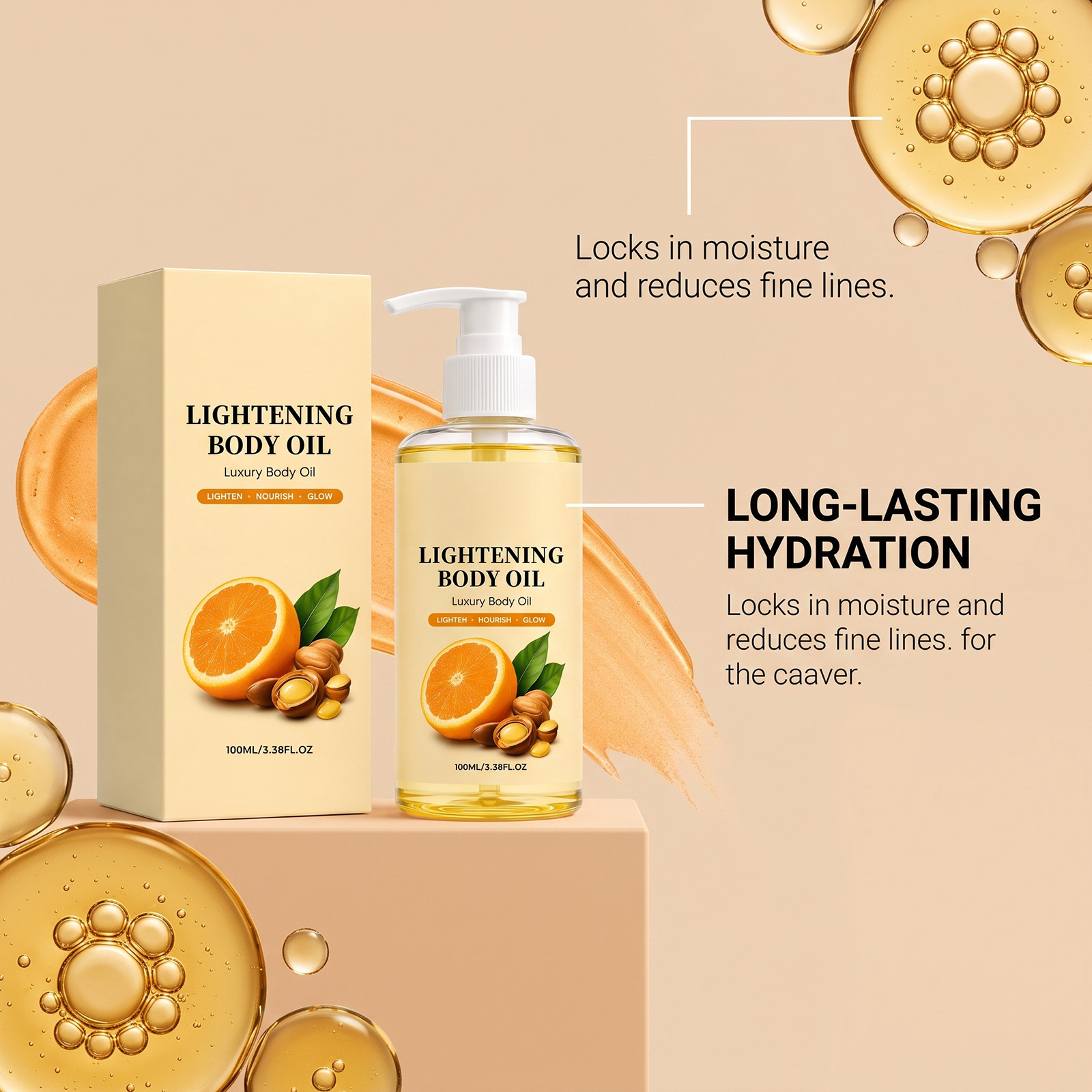 Brightening and moisturizing oil, lightweight and hydrating, soft and skin-friendly, keeps skin moisturized and glowing, smooth and radiant for daily body use