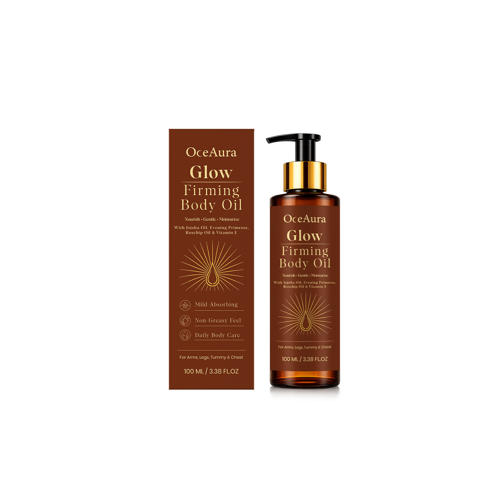 OCEAURA Radiant Body Oil gently moisturizes the skin, moisturizing and refreshing the skin