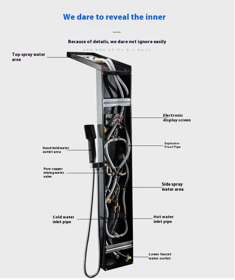 Bathroom Shower Panel LED Waterfall Shower Water Top Spray Temperature Display Faucet Back Massage with Water Tap 6 function