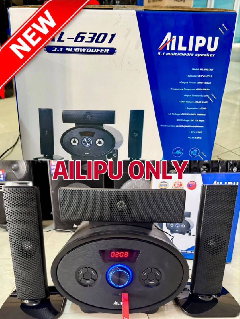 🎶 Ailipu KL-6301AD 3.1 Channel Multimedia Subwoofer System 🔊High-performance 3.1 channel home theater sound system engineered with powerful bass output, clear surround sound, Bluetooth wireless stre