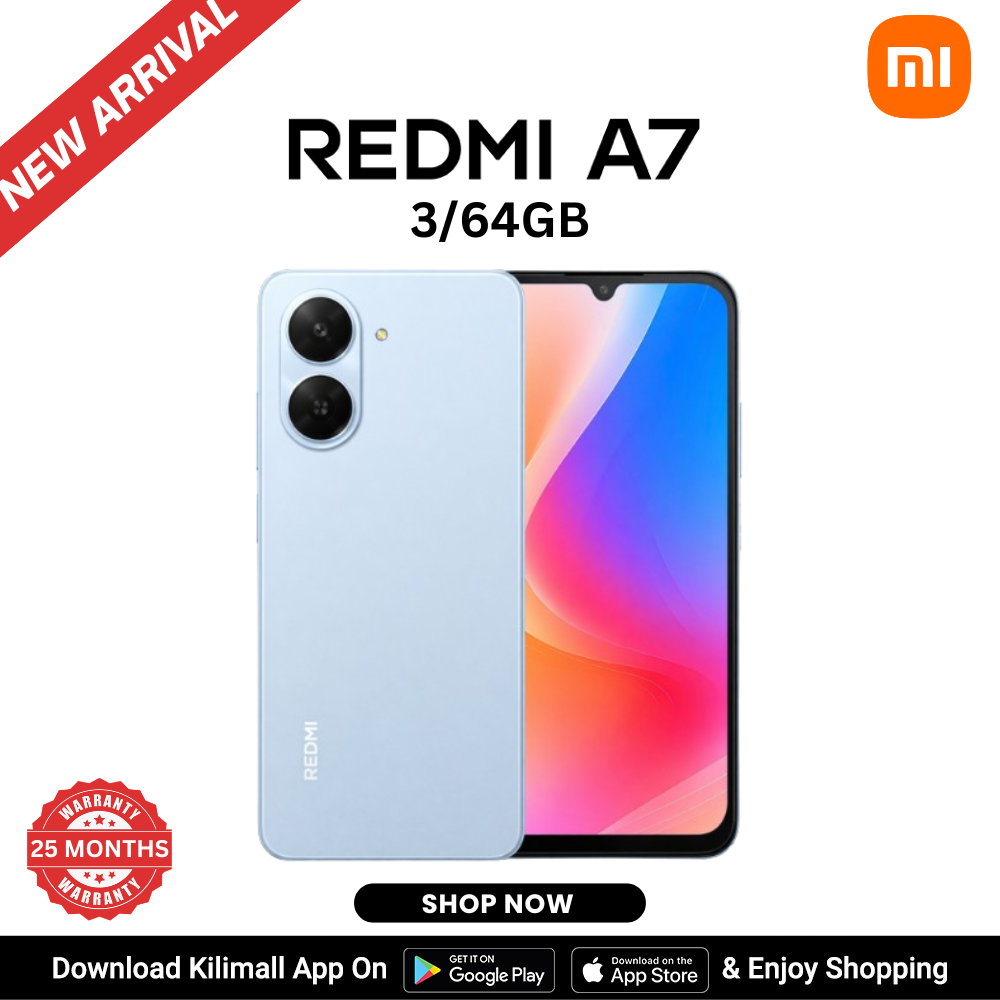 【Xiaomi Official】Redmi A7 Smartphone -  6.88" LCD Display 3GB RAM + 64GB ROM Dual SIM 5200mAh 13MP main camera 8MP Selfie camera Side fingerprint sensor Type C charger 3.5mm jack Bluetooth 5.2