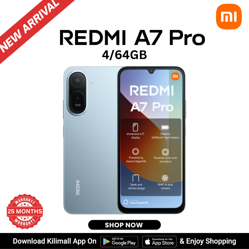 【Xiaomi Official】Redmi A7 PRO Smartphone -  6.9" LCD Display 4GB RAM + 64GB ROM Dual SIM 6000mAh 13MP main camera 8MP Selfie camera Side fingerprint sensor Type C charger 3.5mm jack Bluetooth 5.2