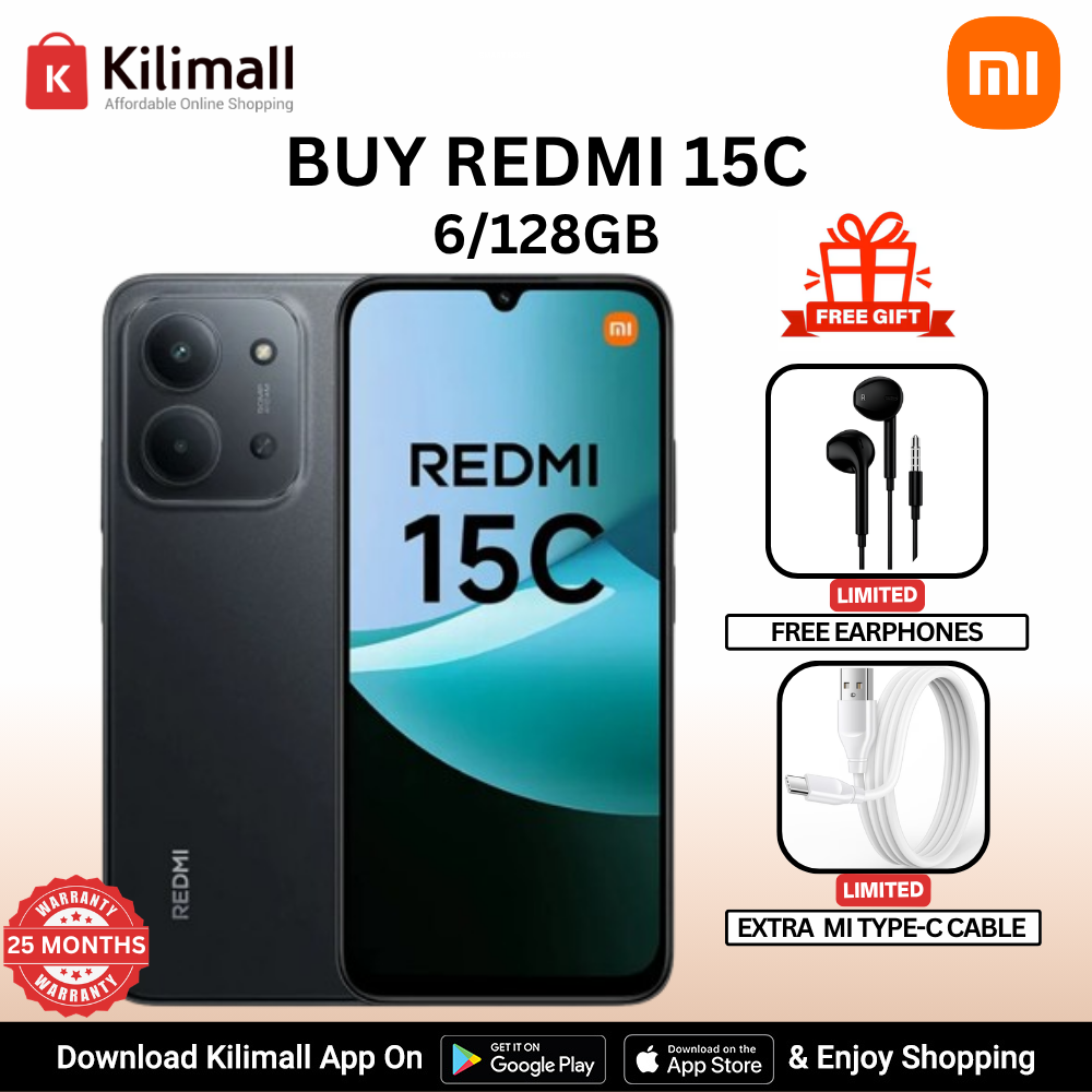 【Special Offer】Redmi 15C Smartphone Display 6.9” 120Hz - 6GB Ram + 128GB Rom Dual SIM, 4G , 6000mAh Battery ,50MP AI dual camera ,33W fast charging ,IP64 ,MediaTek Helio G81-Ultra