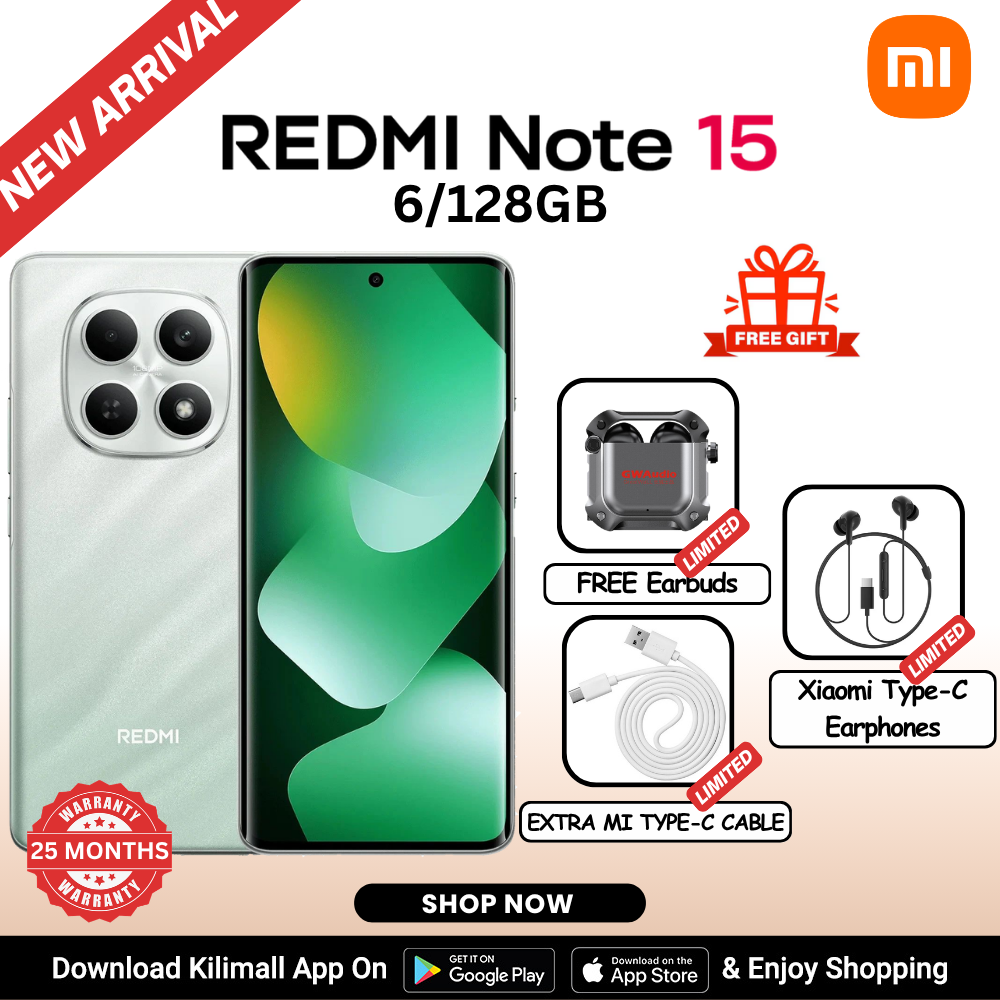【Xiaomi Official】REDMI Note 15 Smartphone 6.77" AMOLED Display 6GB +128GB Dual SIM 108MP main camera 20MP front camera 6000mAh battery 33W In-screen fingerprint 120Hz Splash, Water and Dust Resistant