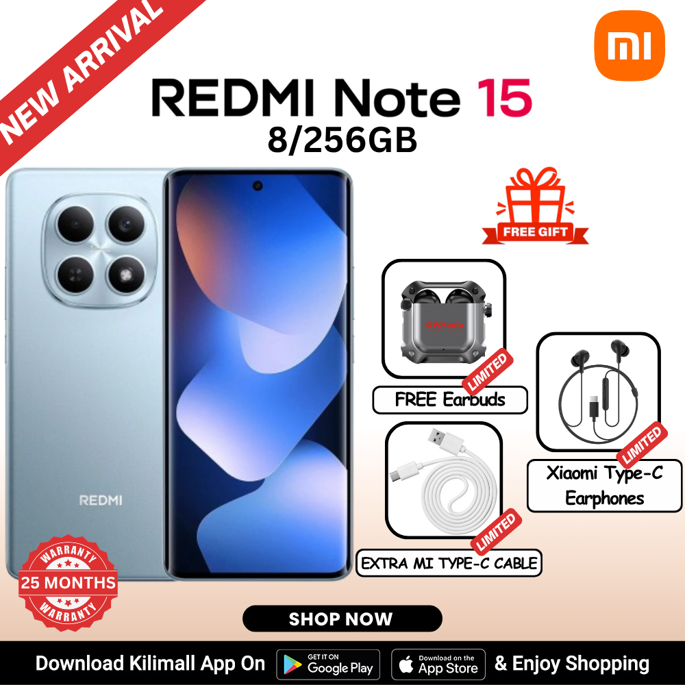 【Xiaomi Official】REDMI Note 15 Smartphone 6.77" AMOLED Display 8GB + 256GB Dual SIM 108MP main camera 20MP front camera 6000mAh battery 33W In-screen fingerprint 120Hz Splash, Water and Dust Resistant