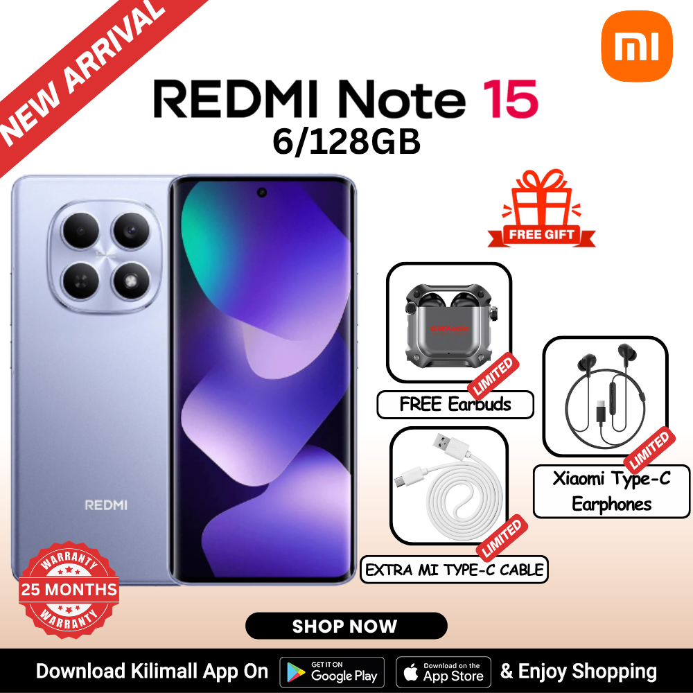 【Xiaomi Official】REDMI Note 15 Smartphone 6.77" AMOLED Display 6GB +128GB Dual SIM 108MP main camera 20MP front camera 6000mAh battery 33W In-screen fingerprint 120Hz Splash, Water and Dust Resistant