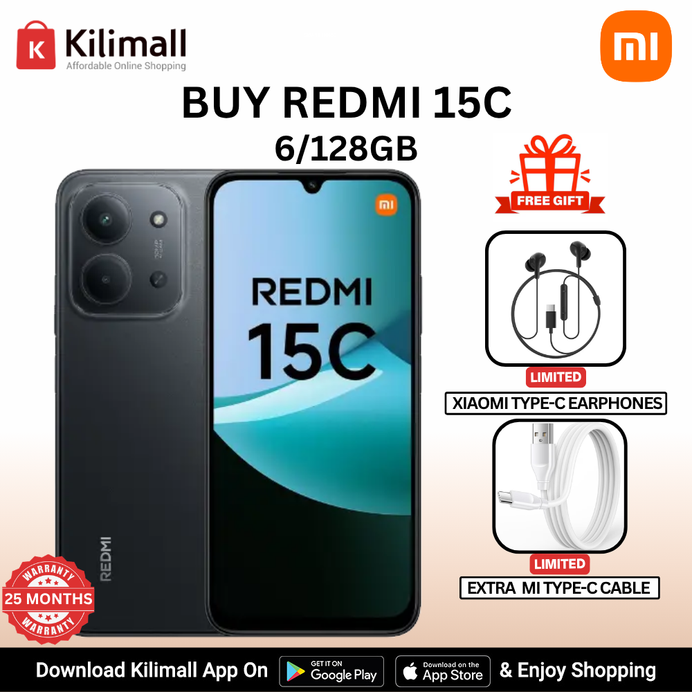 【Special Offer】Redmi 15C Smartphone Display 6.9” 120Hz - 6GB Ram + 128GB Rom Dual SIM, 4G , 6000mAh Battery ,50MP AI dual camera ,33W fast charging ,IP64 ,MediaTek Helio G81-Ultra