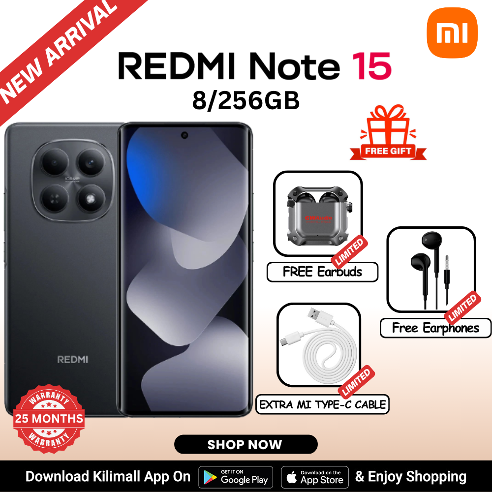 【Xiaomi Official】REDMI Note 15 Smartphone 6.77" AMOLED Display 8GB + 256GB Dual SIM 108MP main camera 20MP front camera 6000mAh battery 33W In-screen fingerprint 120Hz Splash, Water and Dust Resistant