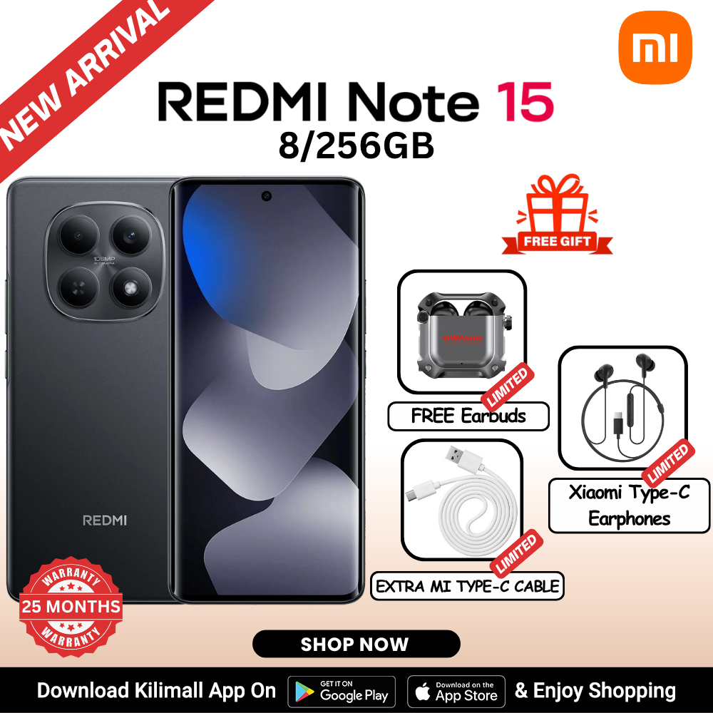 【Xiaomi Official】REDMI Note 15 Smartphone 6.77" AMOLED Display 8GB + 256GB Dual SIM 108MP main camera 20MP front camera 6000mAh battery 33W In-screen fingerprint 120Hz Splash, Water and Dust Resistant