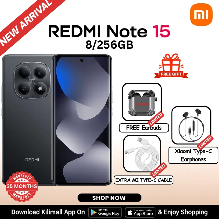 【Xiaomi Official】REDMI Note 15 Smartphone 6.77" AMOLED Display 8GB + 256GB Dual SIM 108MP main camera 20MP front camera 6000mAh battery 33W In-screen fingerprint 120Hz Splash, Water and Dust Resistant