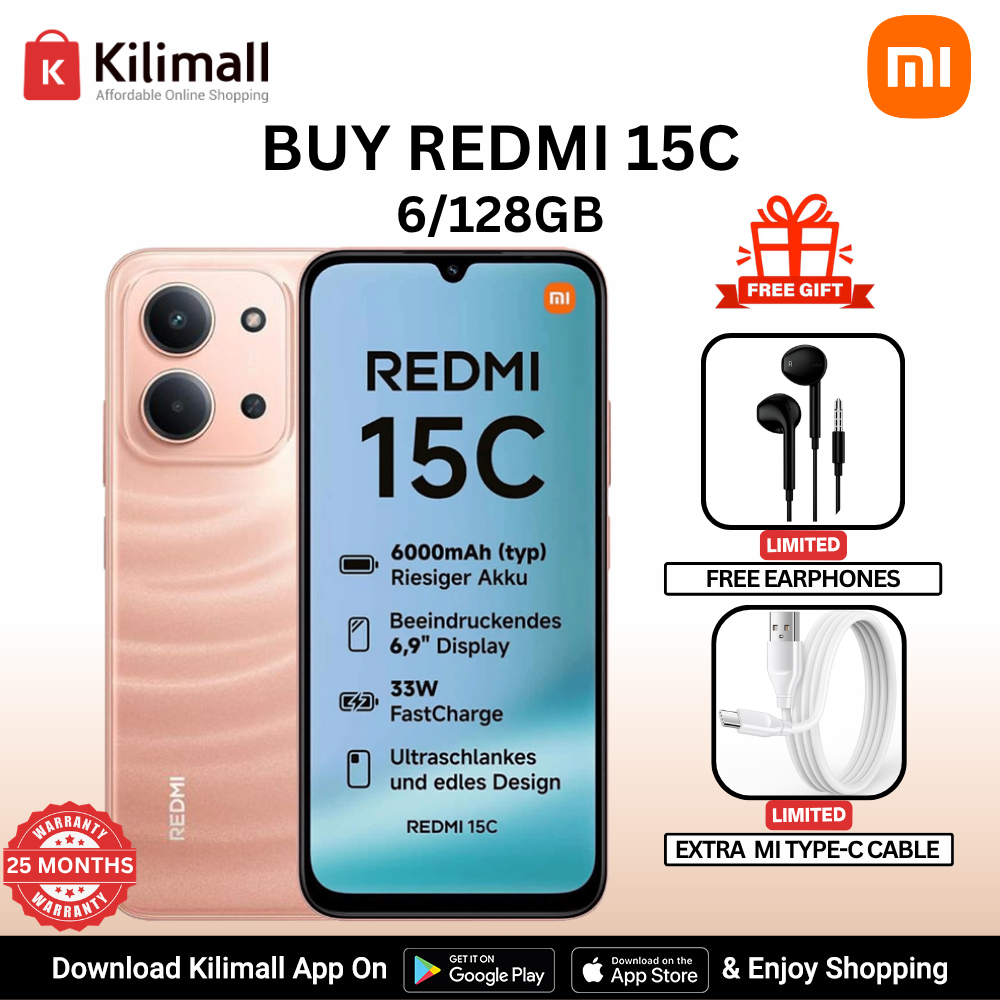 【Special Offer】Redmi 15C Smartphone Display 6.9” 120Hz - 6GB Ram + 128GB Rom Dual SIM, 4G , 6000mAh Battery ,50MP AI dual camera ,33W fast charging ,IP64 ,MediaTek Helio G81-Ultra