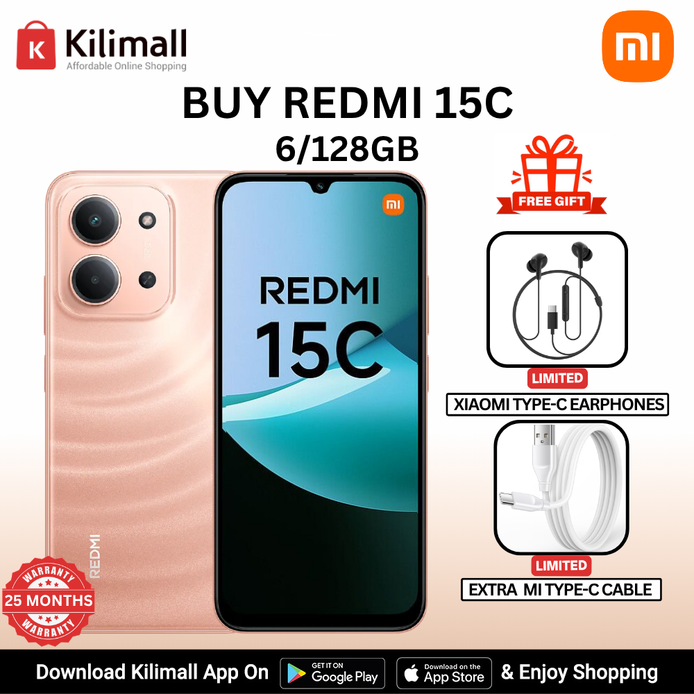 【Special Offer】Redmi 15C Smartphone Display 6.9” 120Hz - 6GB Ram + 128GB Rom Dual SIM, 4G , 6000mAh Battery ,50MP AI dual camera ,33W fast charging ,IP64 ,MediaTek Helio G81-Ultra