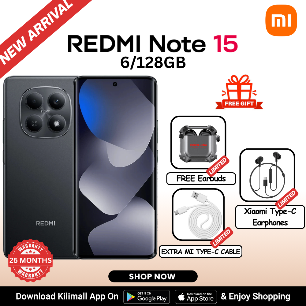 【Xiaomi Official】REDMI Note 15 Smartphone 6.77" AMOLED Display 6GB +128GB Dual SIM 108MP main camera 20MP front camera 6000mAh battery 33W In-screen fingerprint 120Hz Splash, Water and Dust Resistant