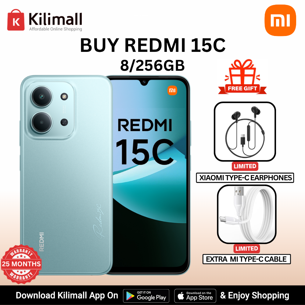 【Xiaomi Official】Redmi 15C Smartphone Display 6.9” 120Hz - 8GB Ram + 256GB Rom Dual SIM, 4G , 6000mAh Battery ,50MP AI dual camera ,33W fast charging ,IP64 ,MediaTek Helio G81-Ultra