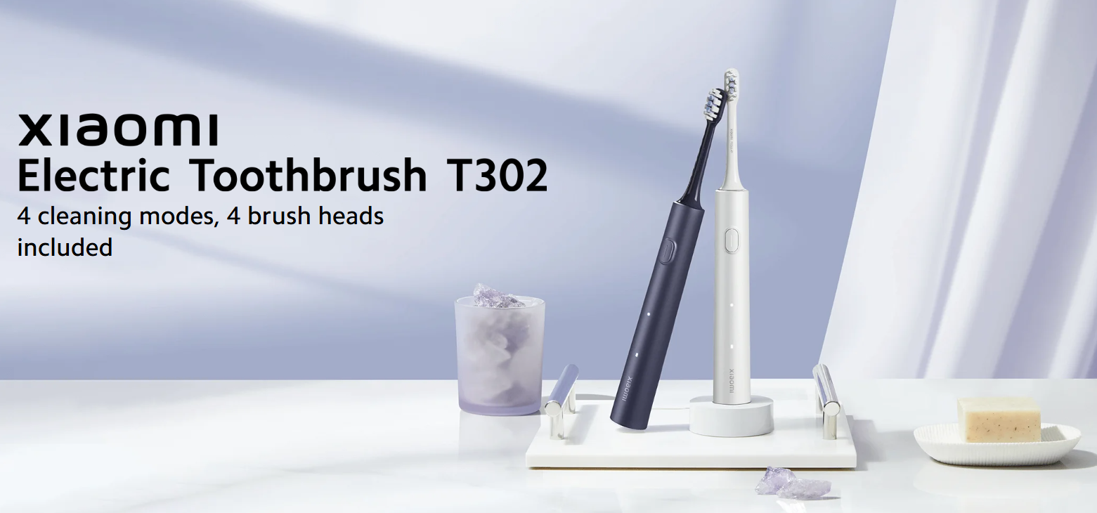 【Xiaomi Official】Xiaomi Electric Toothbrush T302 - Sonic Rechargeable Toothbrush 4 Brush Heads 4 Modes 150-Day Battery Wireless Charging IPX8 Waterproof