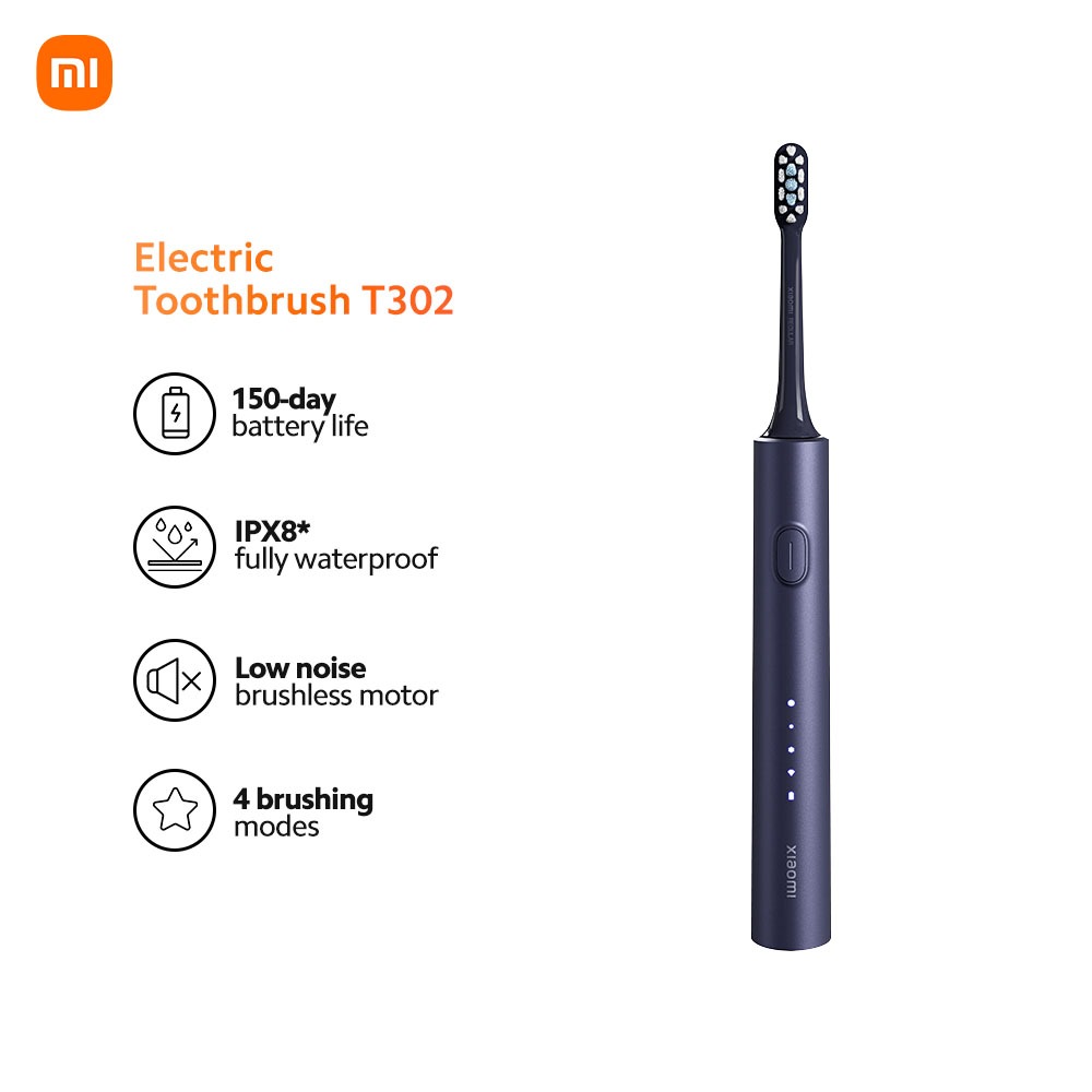【Xiaomi Official】Xiaomi Electric Toothbrush T302 - Sonic Rechargeable Toothbrush 4 Brush Heads 4 Modes 150-Day Battery Wireless Charging IPX8 Waterproof
