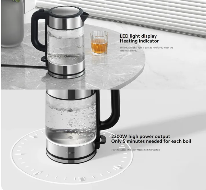 【Xiaomi Official】Xiaomi Electric Glass Kettle - 1.7L high capacity Electric Glass Kettle,LED display ,2200W high power output ,  Water Heater