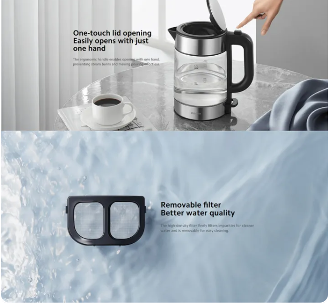 【Xiaomi Official】Xiaomi Electric Glass Kettle - 1.7L high capacity Electric Glass Kettle,LED display ,2200W high power output ,  Water Heater