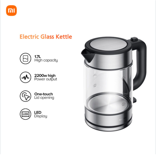 【Xiaomi Official】Xiaomi Electric Glass Kettle - 1.7L high capacity Electric Glass Kettle,LED display ,2200W high power output ,  Water Heater