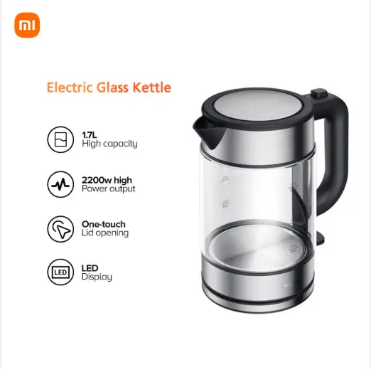 【Xiaomi Official】Xiaomi Electric Glass Kettle - 1.7L high capacity Electric Glass Kettle,LED display ,2200W high power output ,  Water Heater