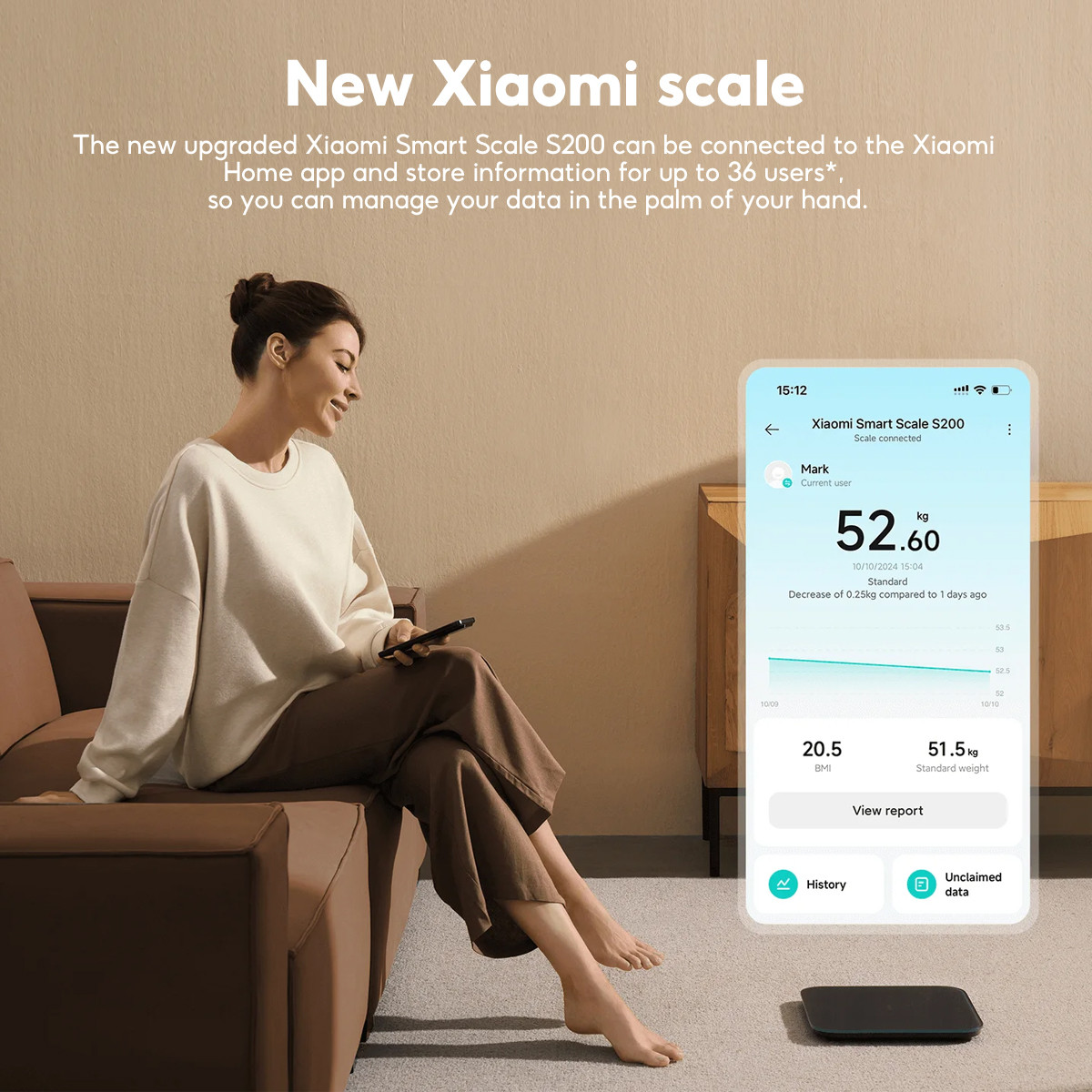 【Special Offer】Mi Smart Scale S200 - Digital Body Weight Scale Bluetooth BMI Health Monitor 150kg