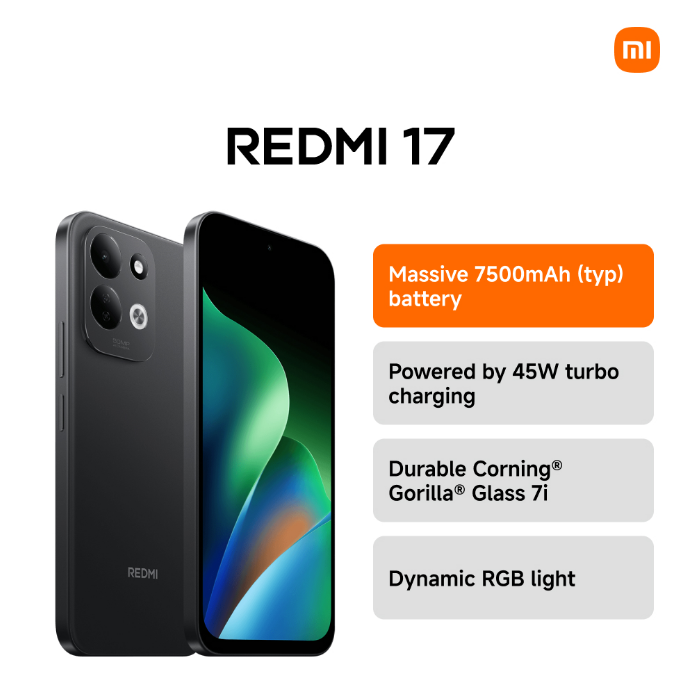 [New Arrival 🔥] Redmi 17 4G  Smart Phone 6.9" display 120Hz -  4GB RAM + 128GB ROM Dual SIM 7500mAh  Battery 50MP main camera Type C Side Fingerprint Android 16