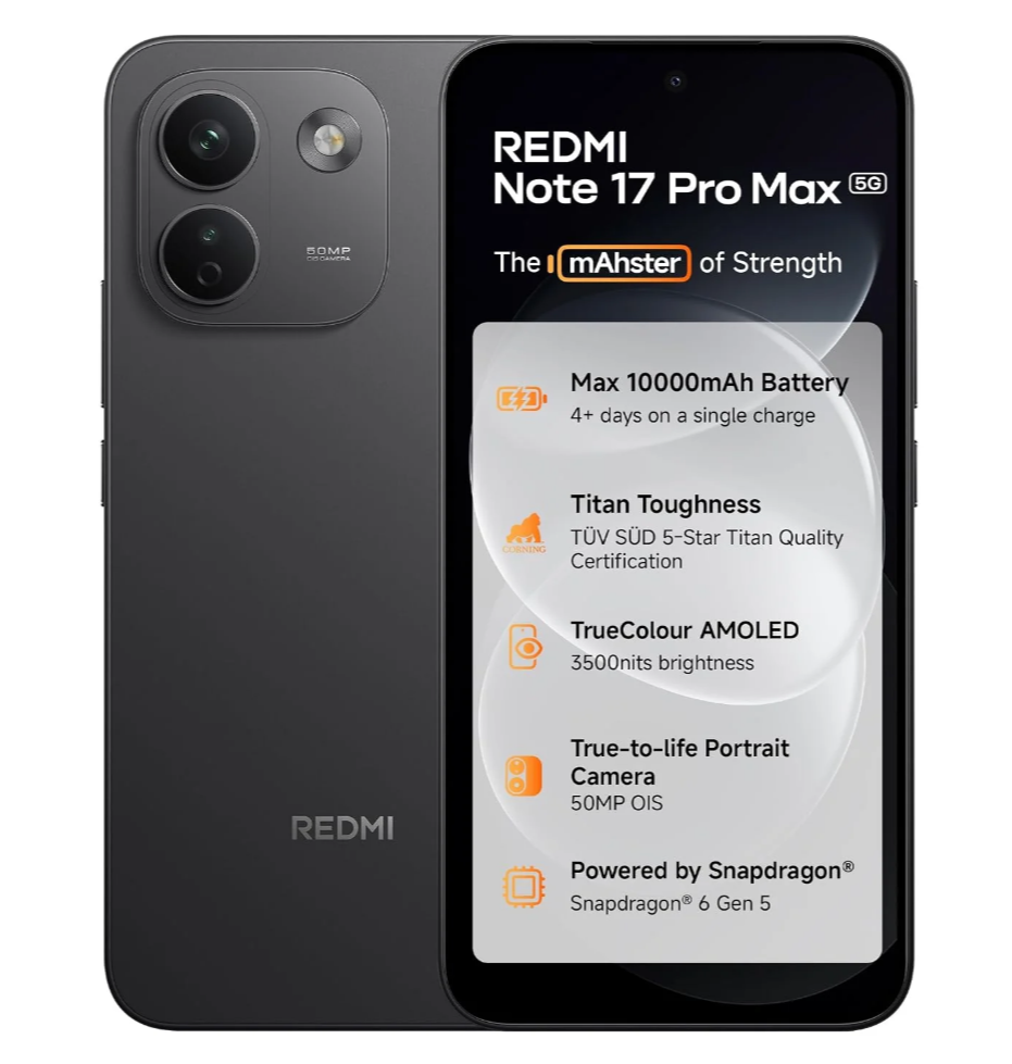 XIAOMI Redmi Note 17 Pro Max 5G 256 ROM + 8GB RAM 10000mAh Battery 100W HyperCharge Smartphone