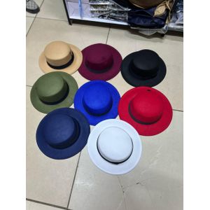 Fashion FLAT  FEDORA HAT WITH BLACK RIBBON BAND